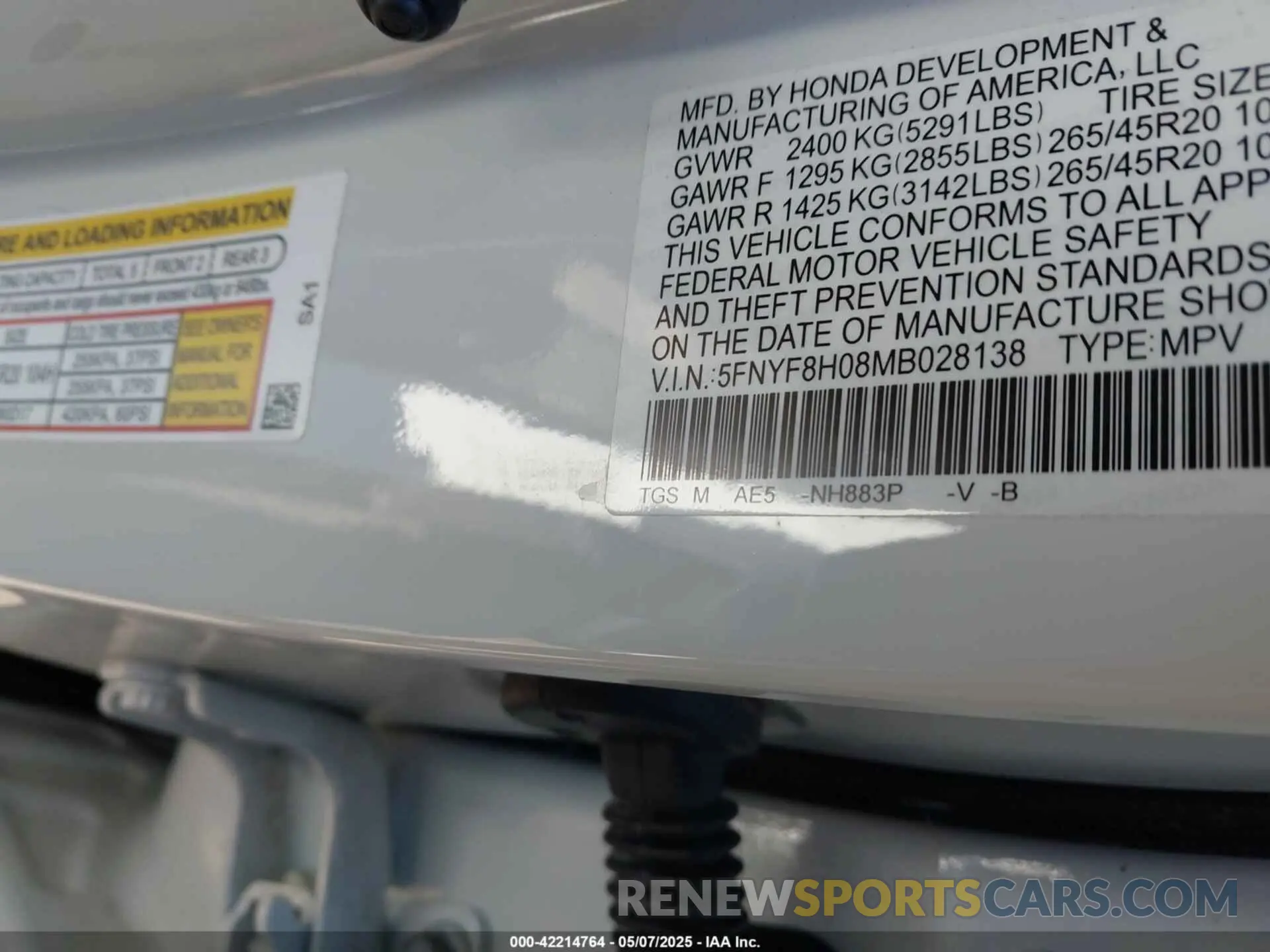9 fotografías del automóvil dañado 5FNYF8H08MB028138 HONDA PASSPORT 2021