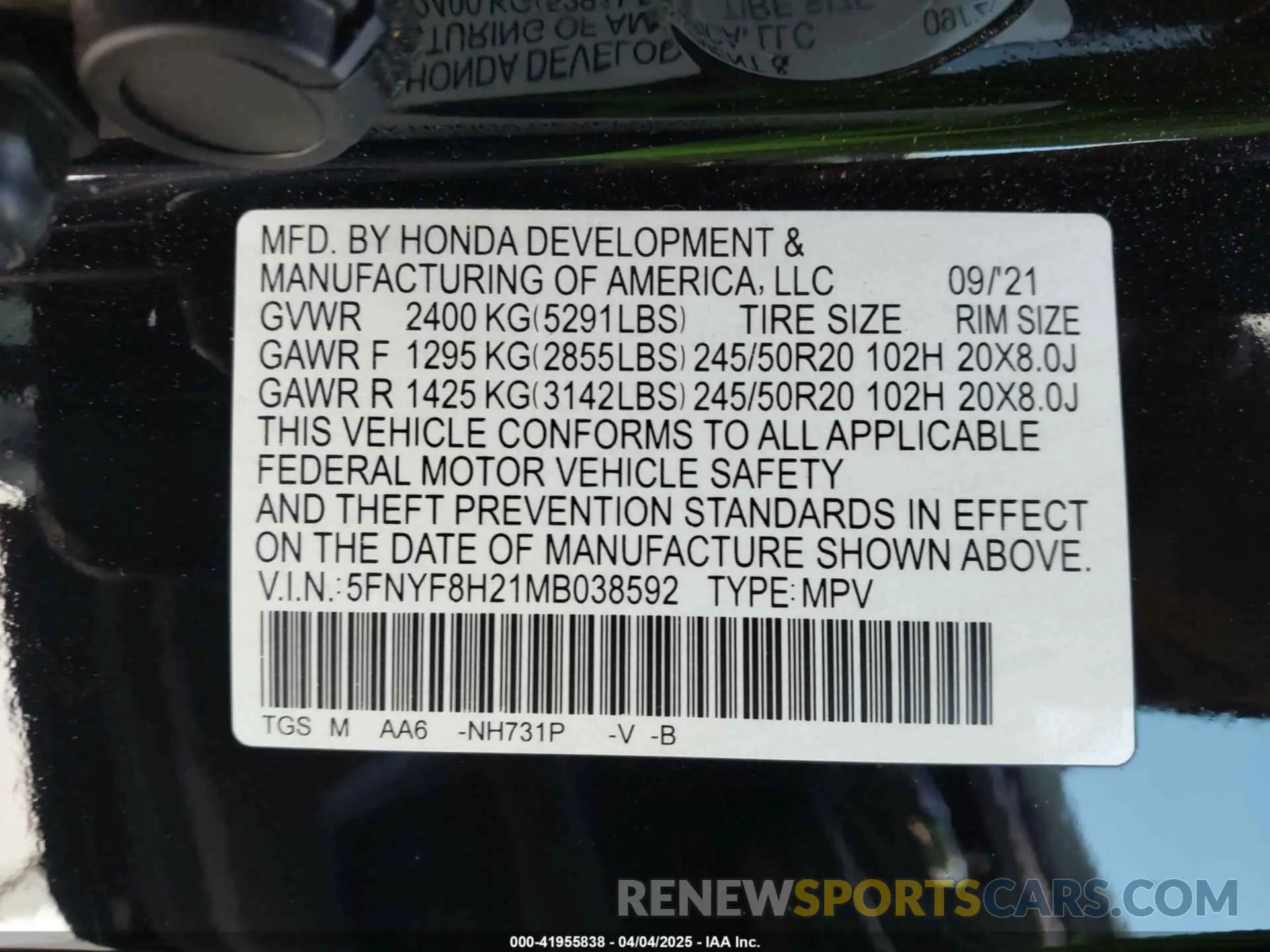 9 fotografías del automóvil dañado 5FNYF8H21MB038592 HONDA PASSPORT 2021