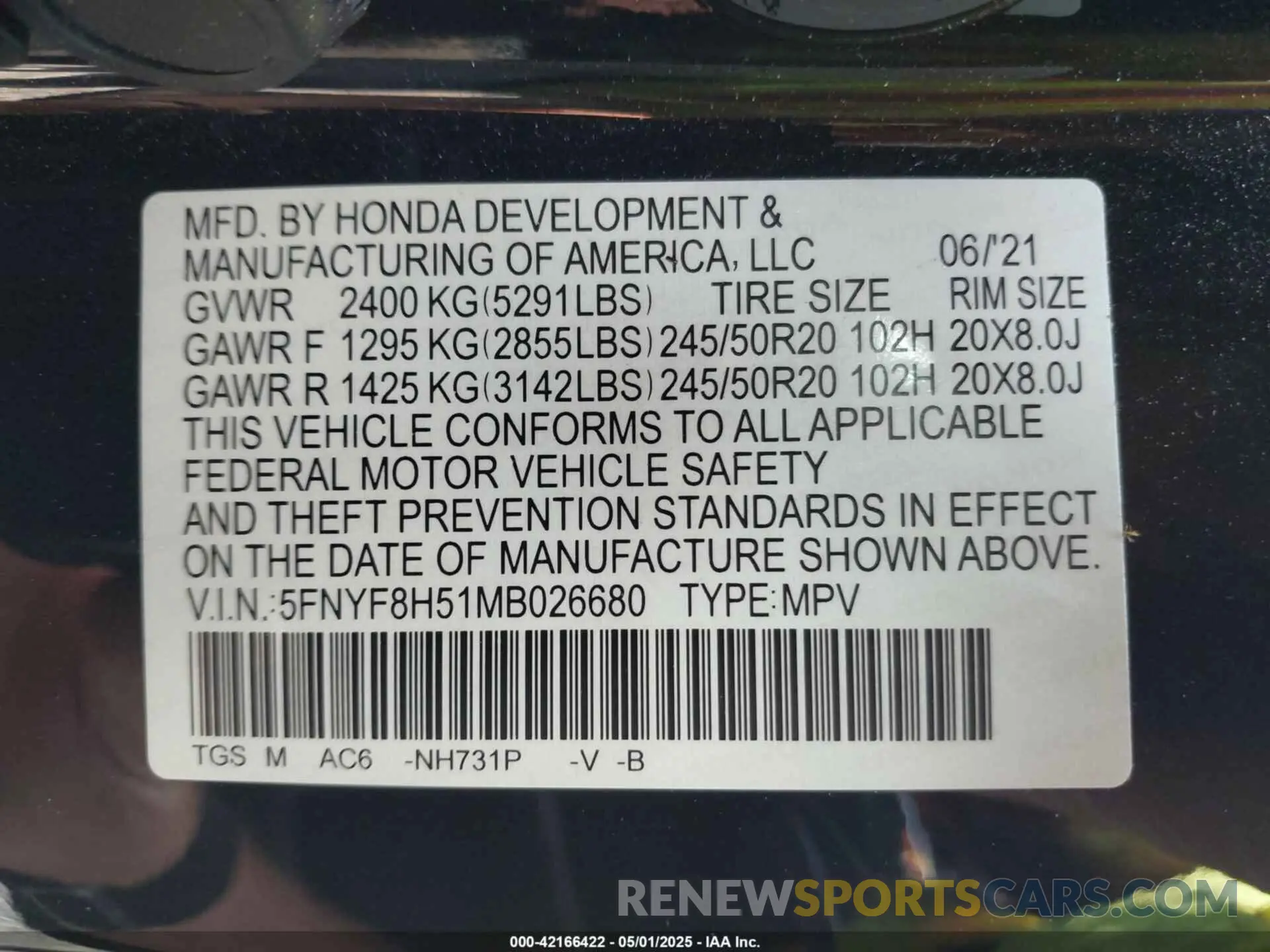9 fotografías del automóvil dañado 5FNYF8H51MB026680 HONDA PASSPORT 2021
