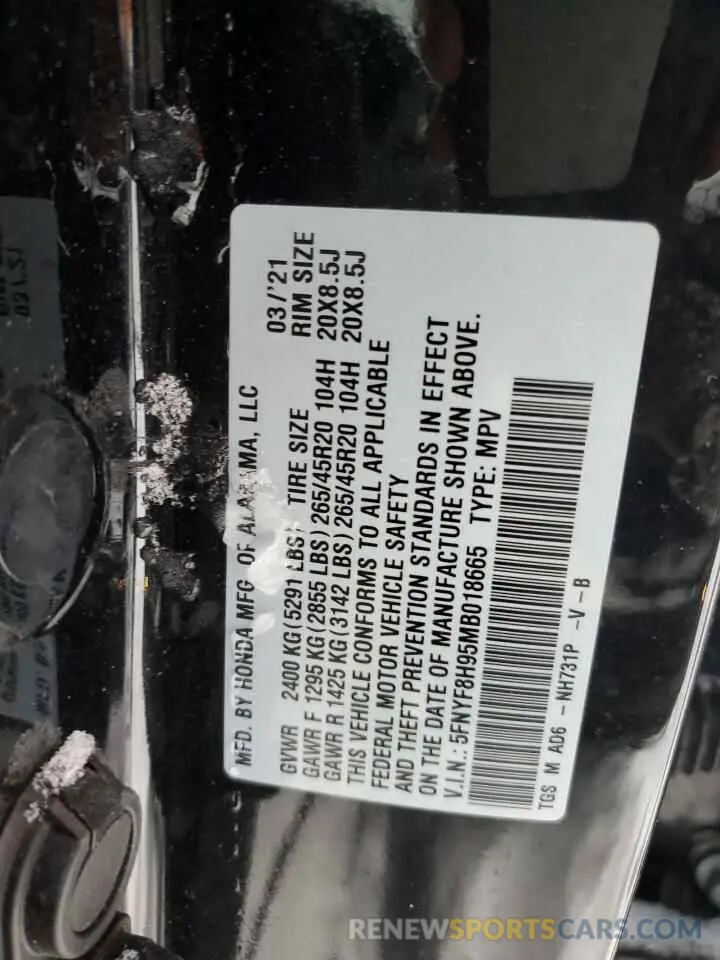 13 fotografías del automóvil dañado 5FNYF8H95MB018665 HONDA PASSPORT 2021