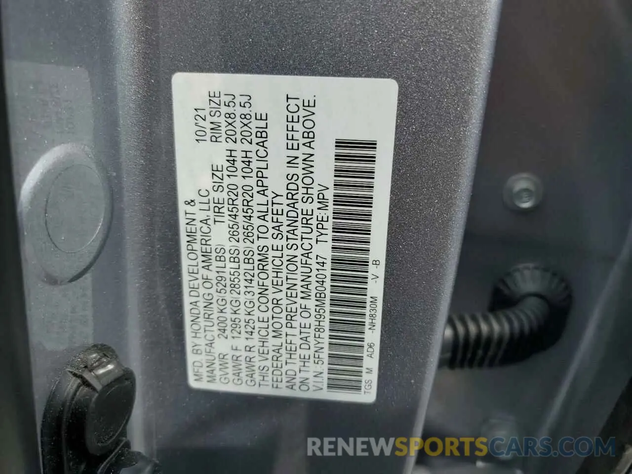 14 fotografías del automóvil dañado 5FNYF8H95MB040147 HONDA PASSPORT 2021