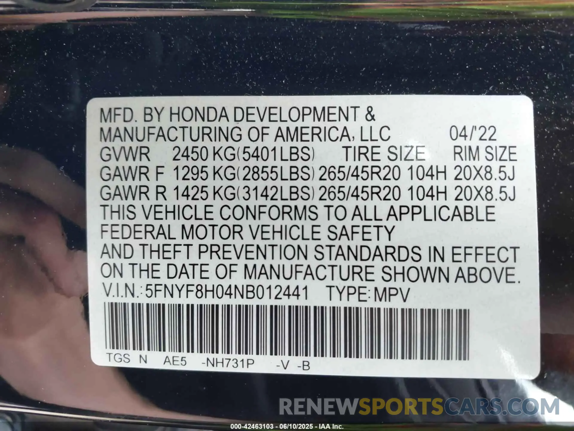 9 fotografías del automóvil dañado 5FNYF8H04NB012441 HONDA PASSPORT 2022