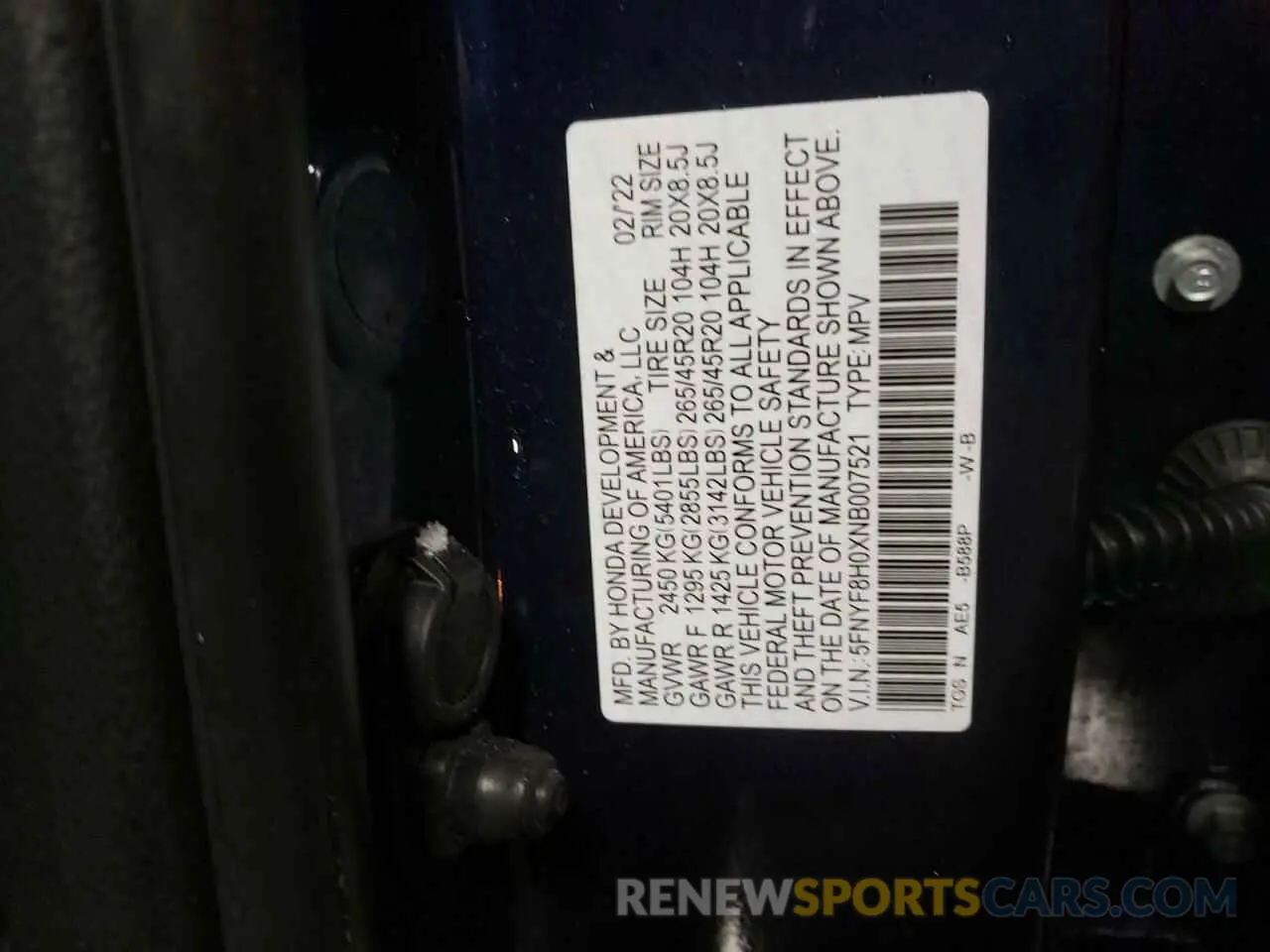 12 fotografías del automóvil dañado 5FNYF8H0XNB007521 HONDA PASSPORT 2022