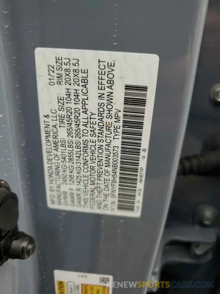 15 fotografías del automóvil dañado 5FNYF8H54NB003573 HONDA PASSPORT 2022