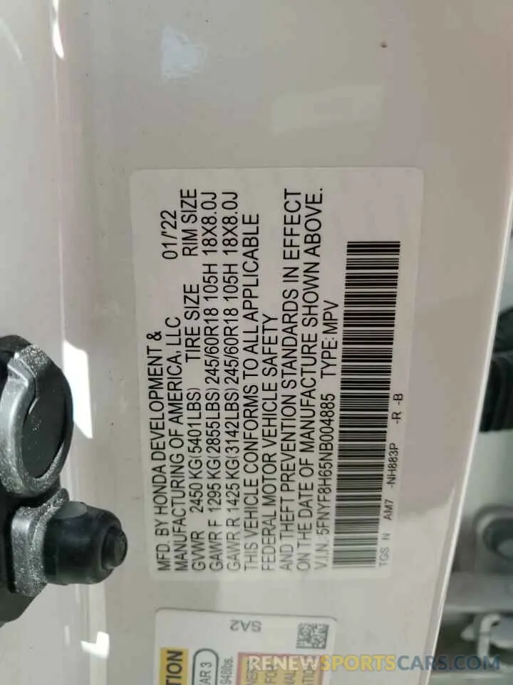 14 fotografías del automóvil dañado 5FNYF8H65NB004885 HONDA PASSPORT 2022