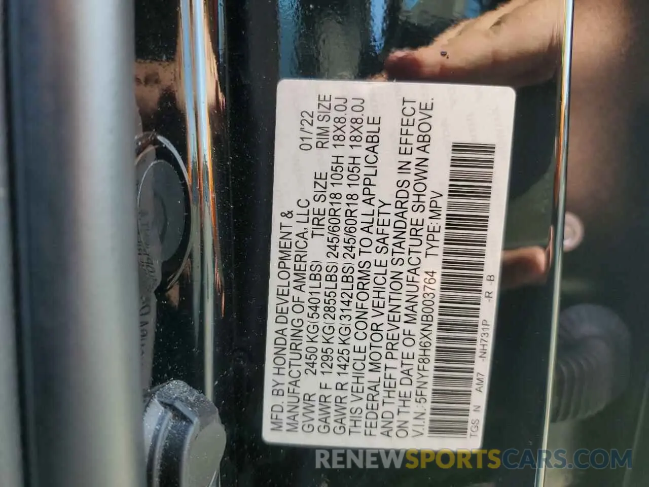 13 fotografías del automóvil dañado 5FNYF8H6XNB003764 HONDA PASSPORT 2022