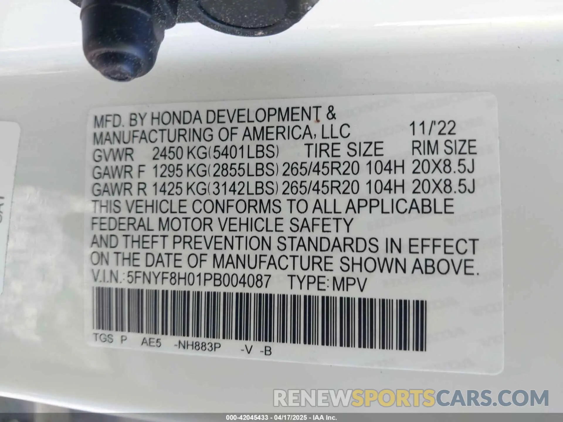 9 fotografías del automóvil dañado 5FNYF8H01PB004087 HONDA PASSPORT 2023
