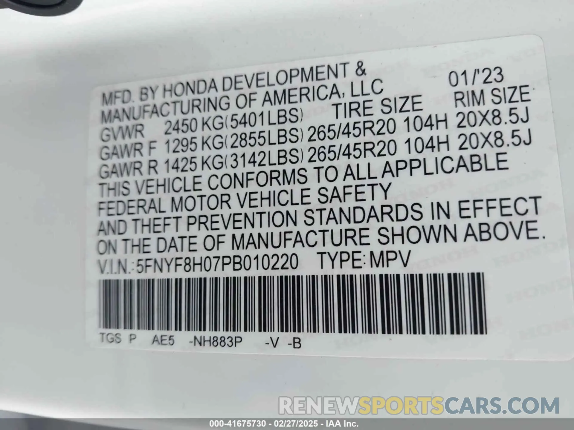 9 fotografías del automóvil dañado 5FNYF8H07PB010220 HONDA PASSPORT 2023