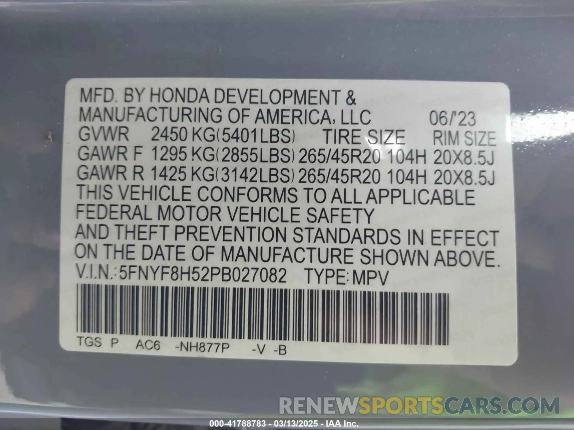 9 fotografías del automóvil dañado 5FNYF8H52PB027082 HONDA PASSPORT 2023