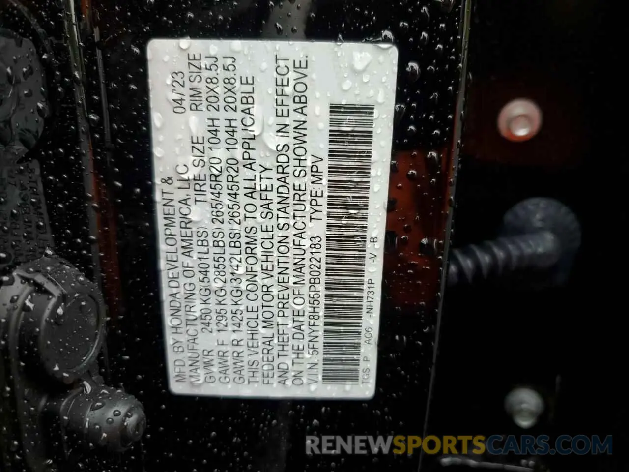 14 fotografías del automóvil dañado 5FNYF8H55PB022183 HONDA PASSPORT 2023