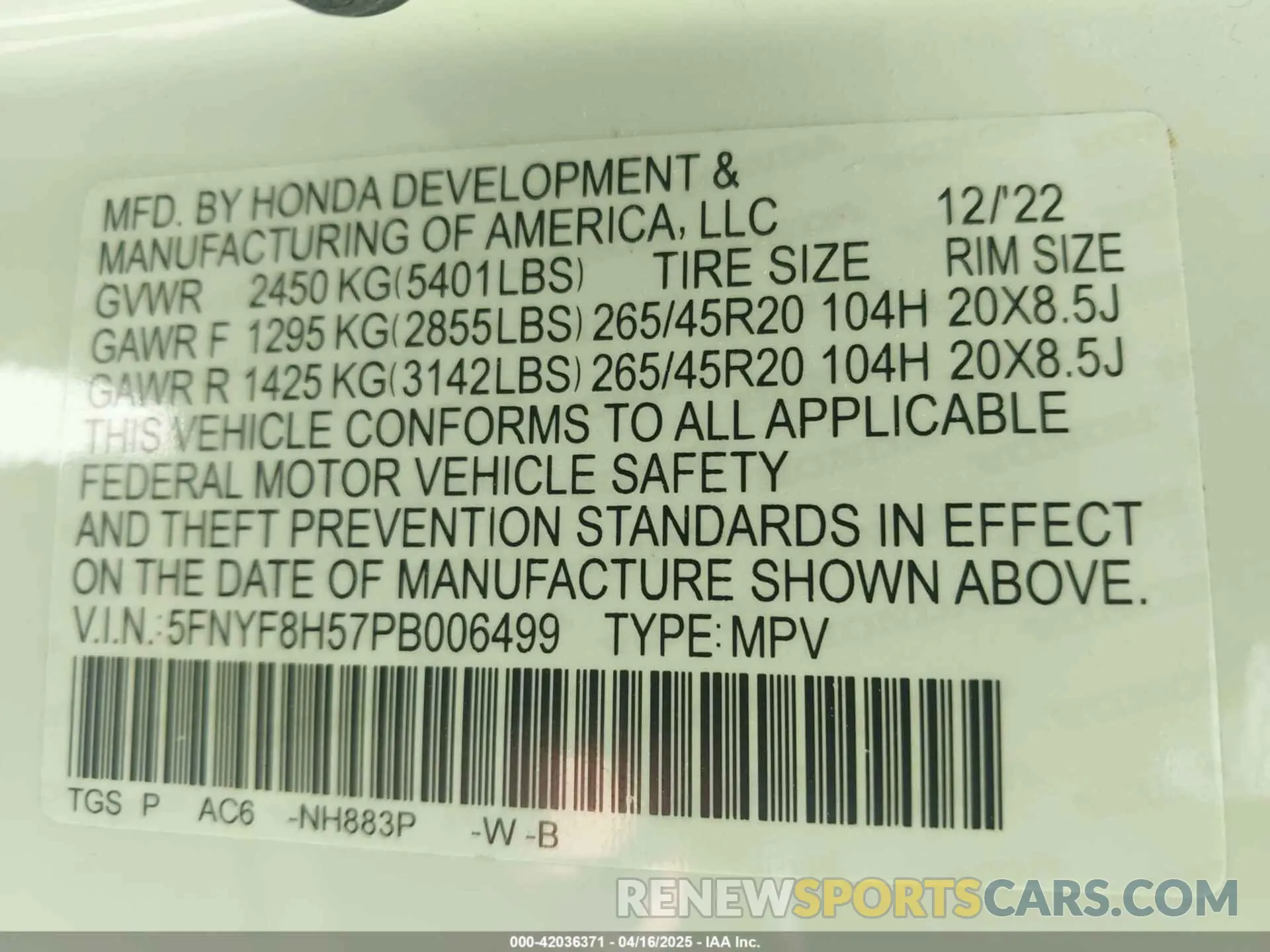 9 fotografías del automóvil dañado 5FNYF8H57PB006499 HONDA PASSPORT 2023