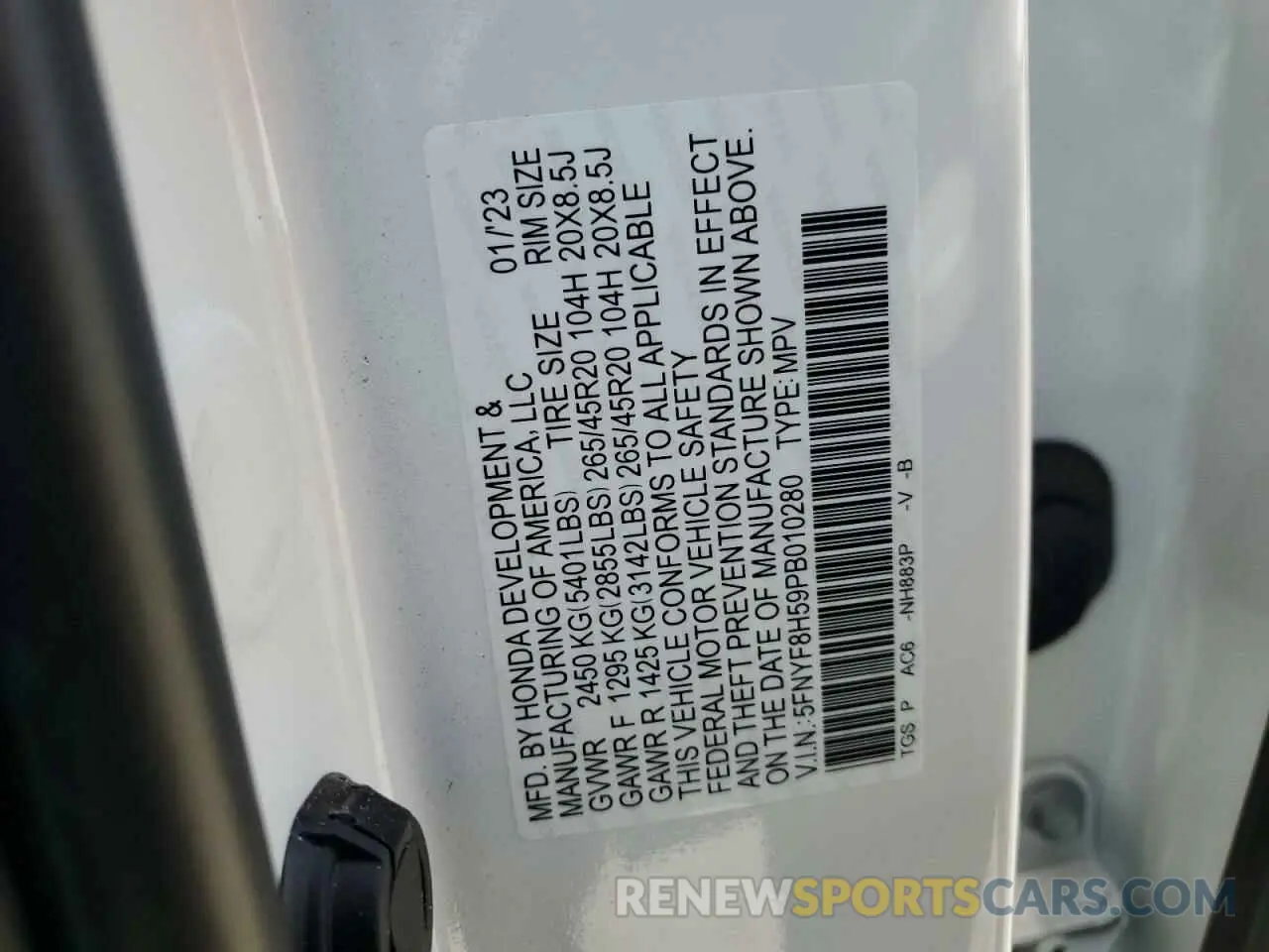 14 fotografías del automóvil dañado 5FNYF8H59PB010280 HONDA PASSPORT 2023