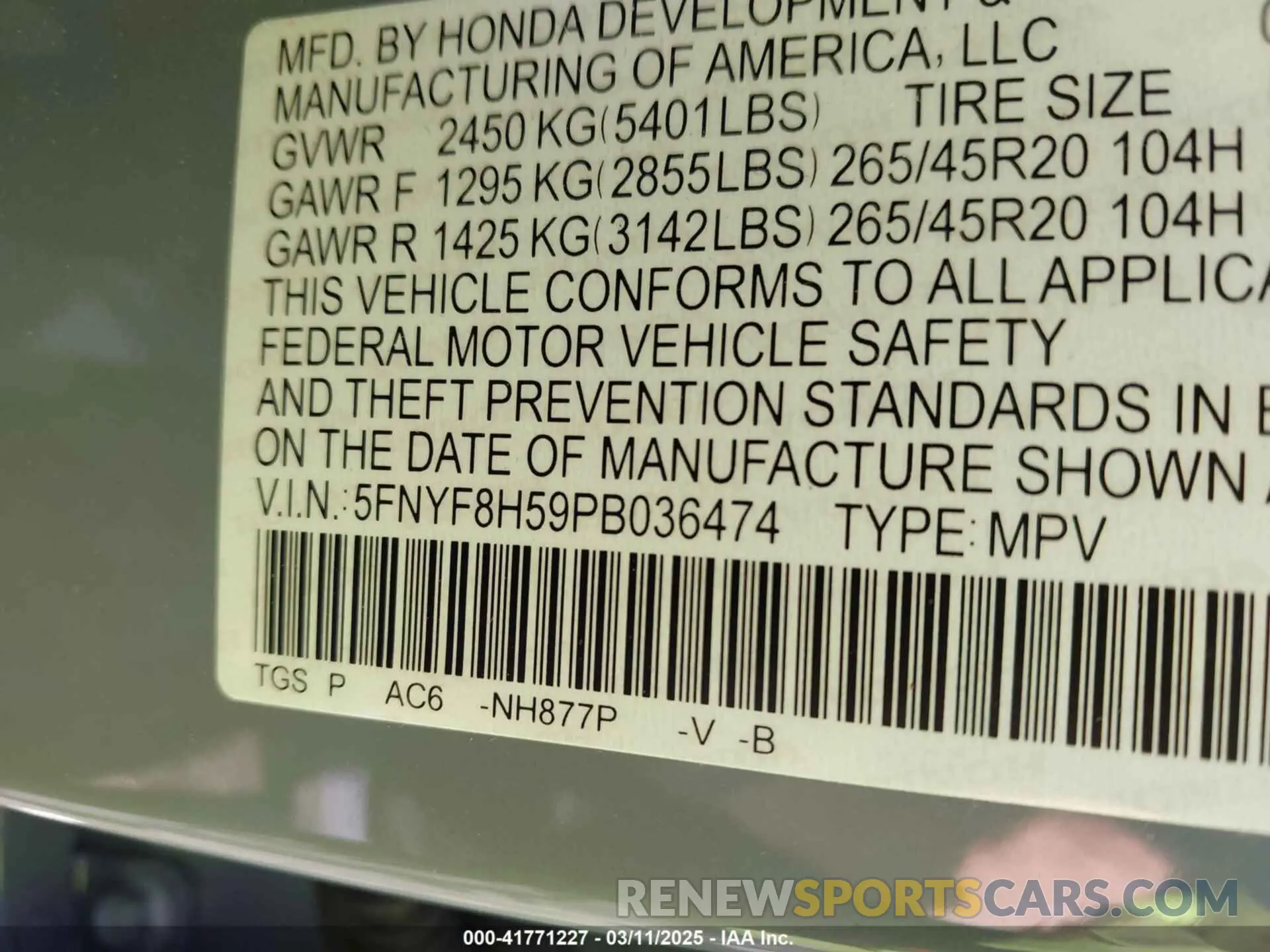 9 fotografías del automóvil dañado 5FNYF8H59PB036474 HONDA PASSPORT 2023