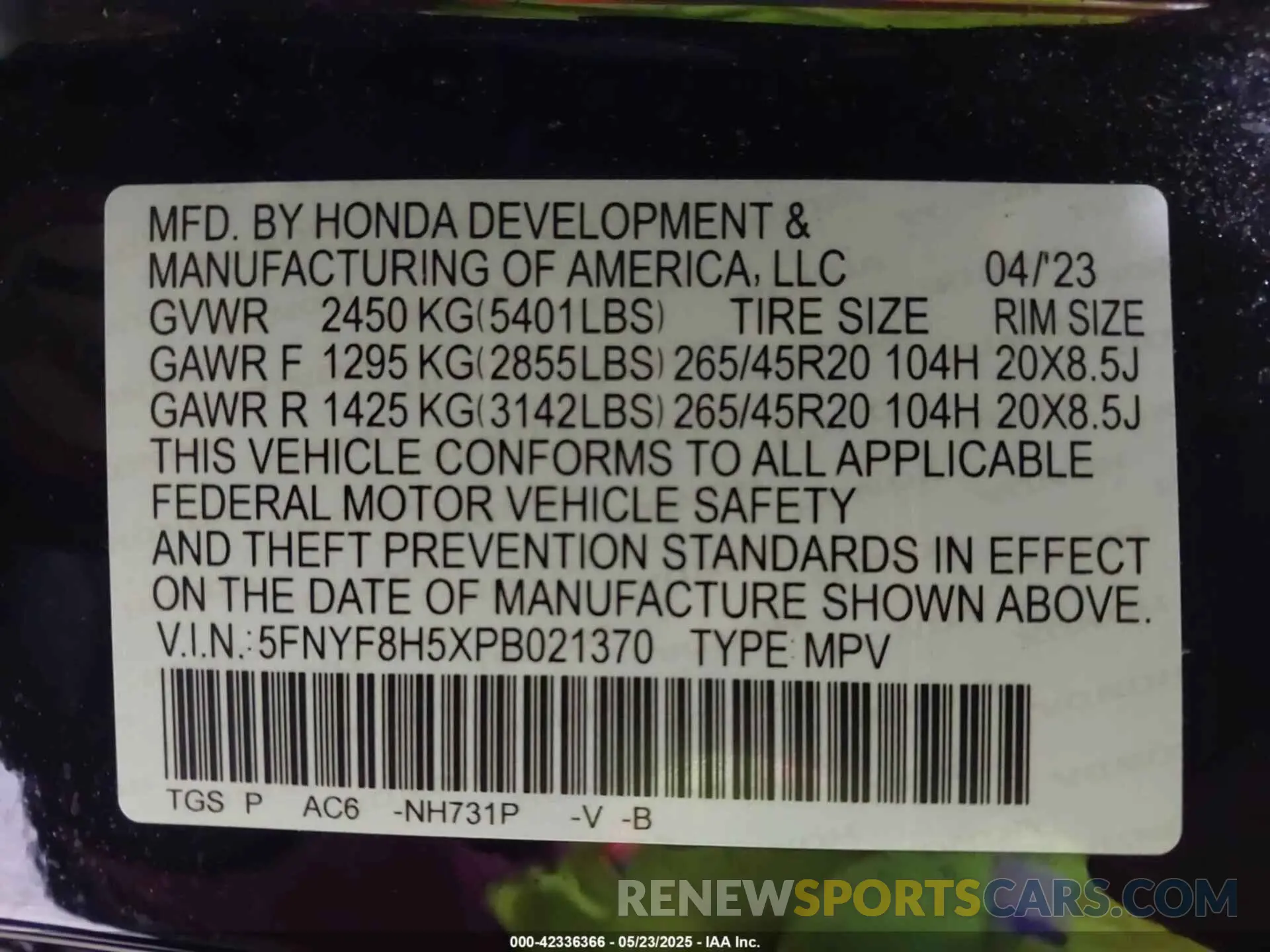 9 fotografías del automóvil dañado 5FNYF8H5XPB021370 HONDA PASSPORT 2023