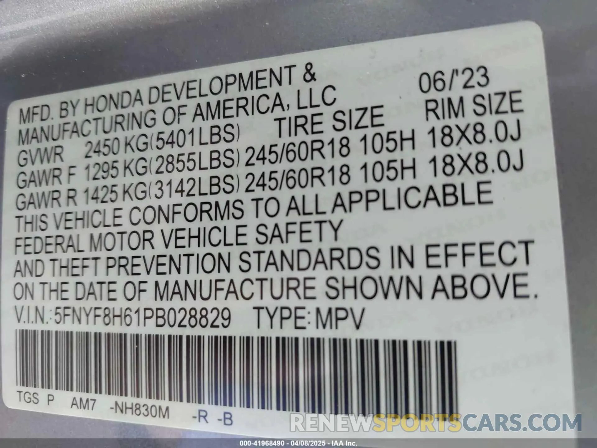 9 fotografías del automóvil dañado 5FNYF8H61PB028829 HONDA PASSPORT 2023