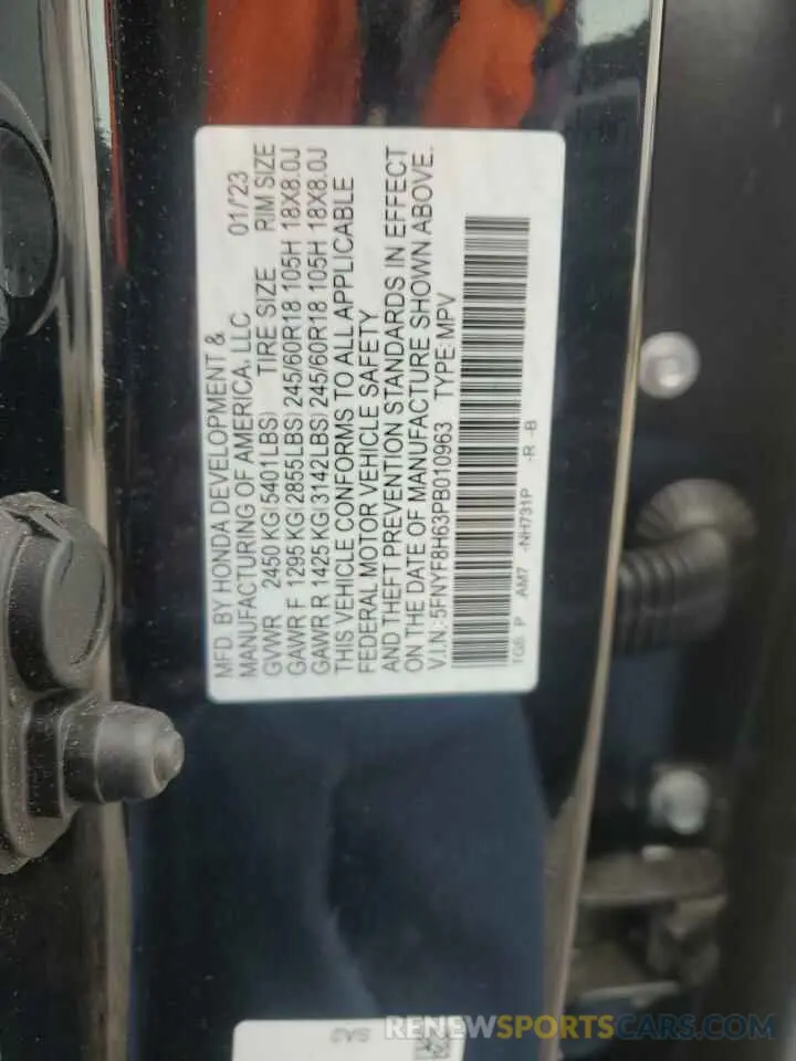 13 fotografías del automóvil dañado 5FNYF8H63PB010963 HONDA PASSPORT 2023