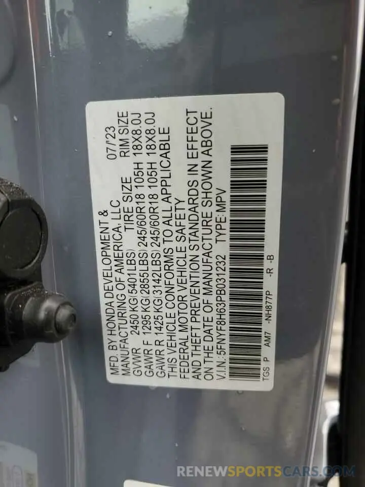 14 fotografías del automóvil dañado 5FNYF8H63PB031232 HONDA PASSPORT 2023