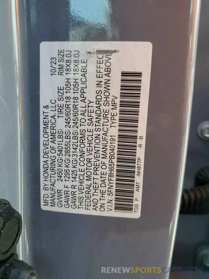 13 fotografías del automóvil dañado 5FNYF8H65PB040191 HONDA PASSPORT 2023