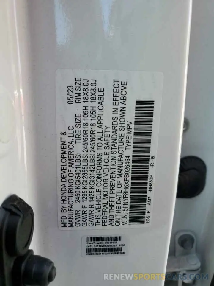 14 fotografías del automóvil dañado 5FNYF8H6XPB026464 HONDA PASSPORT 2023