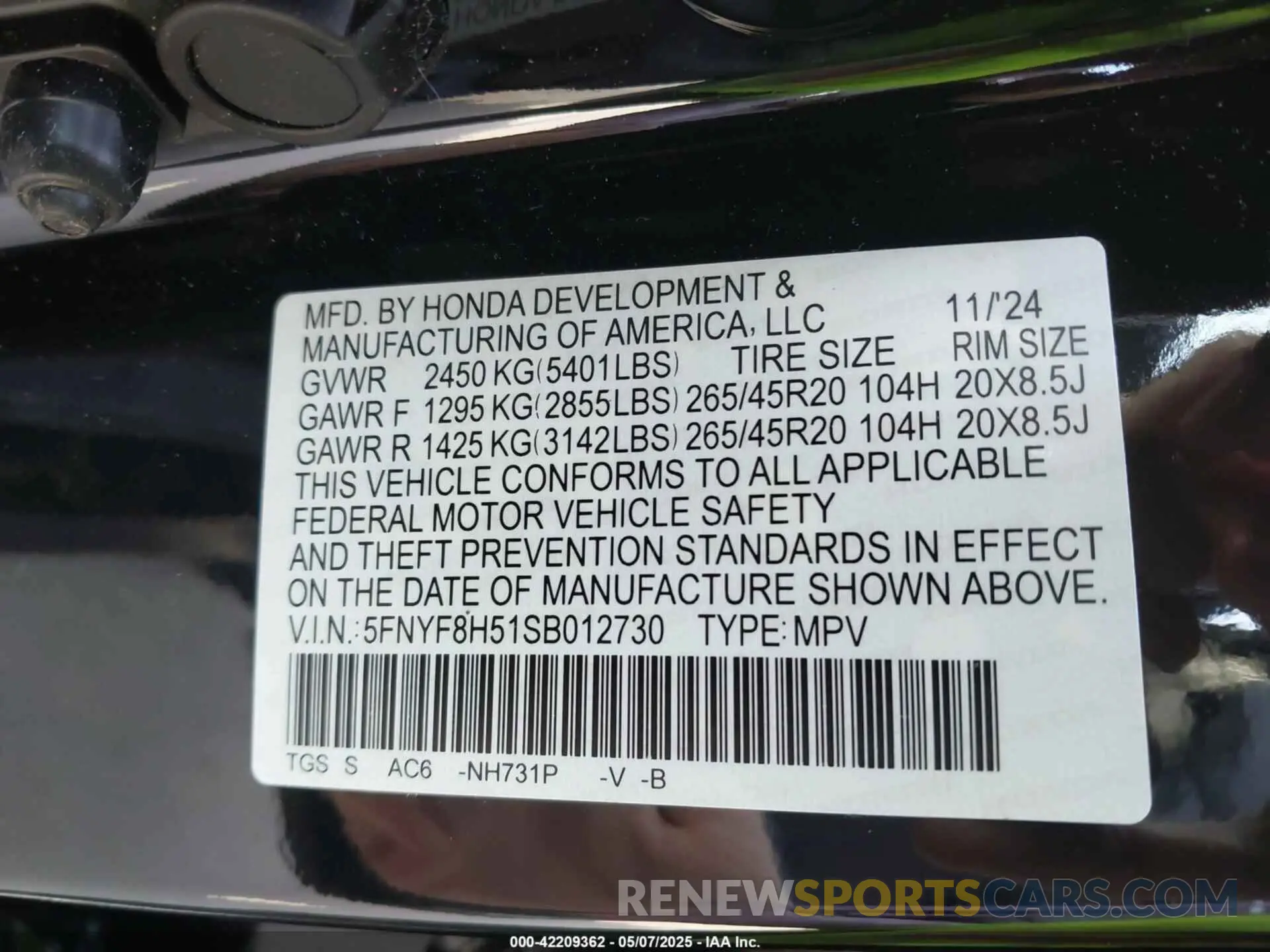 9 fotografías del automóvil dañado 5FNYF8H51SB012730 HONDA PASSPORT 2025