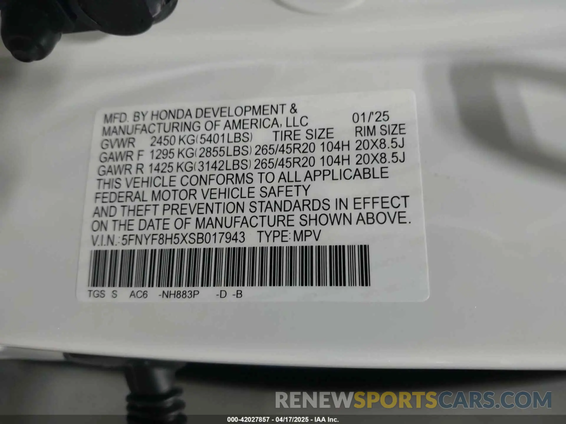9 fotografías del automóvil dañado 5FNYF8H5XSB017943 HONDA PASSPORT 2025