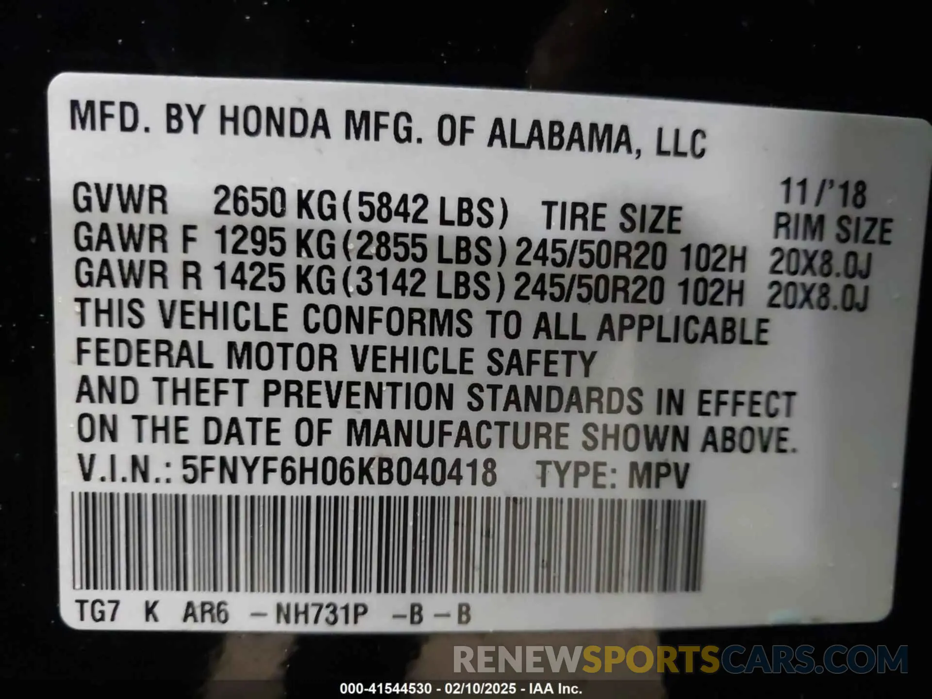 9 fotografías del automóvil dañado 5FNYF6H06KB040418 HONDA PILOT 2019
