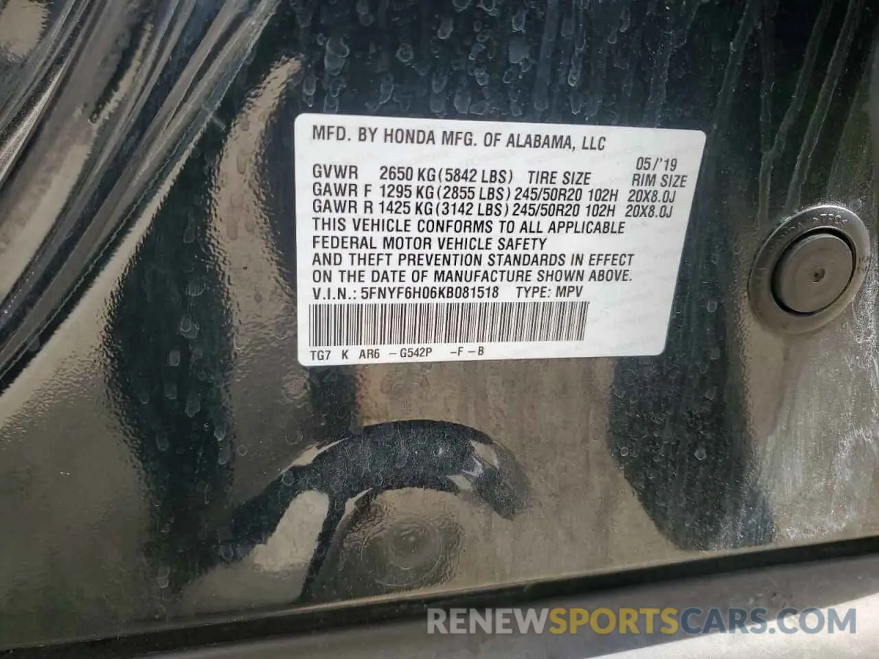 13 fotografías del automóvil dañado 5FNYF6H06KB081518 HONDA PILOT 2019