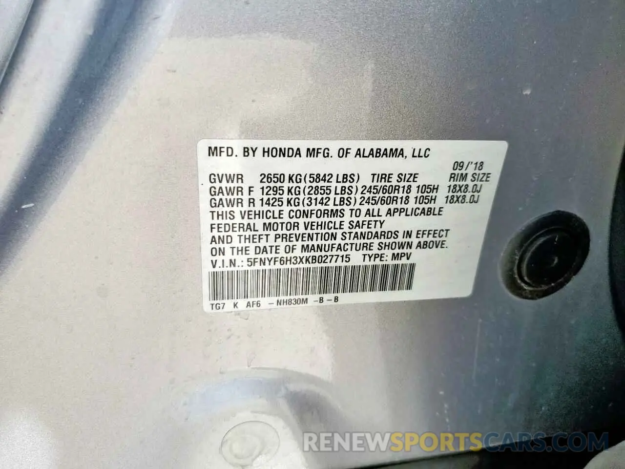 13 fotografías del automóvil dañado 5FNYF6H3XKB027715 HONDA PILOT 2019