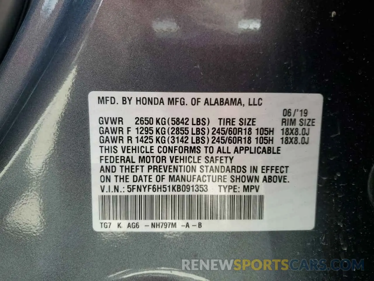 14 fotografías del automóvil dañado 5FNYF6H51KB091353 HONDA PILOT 2019