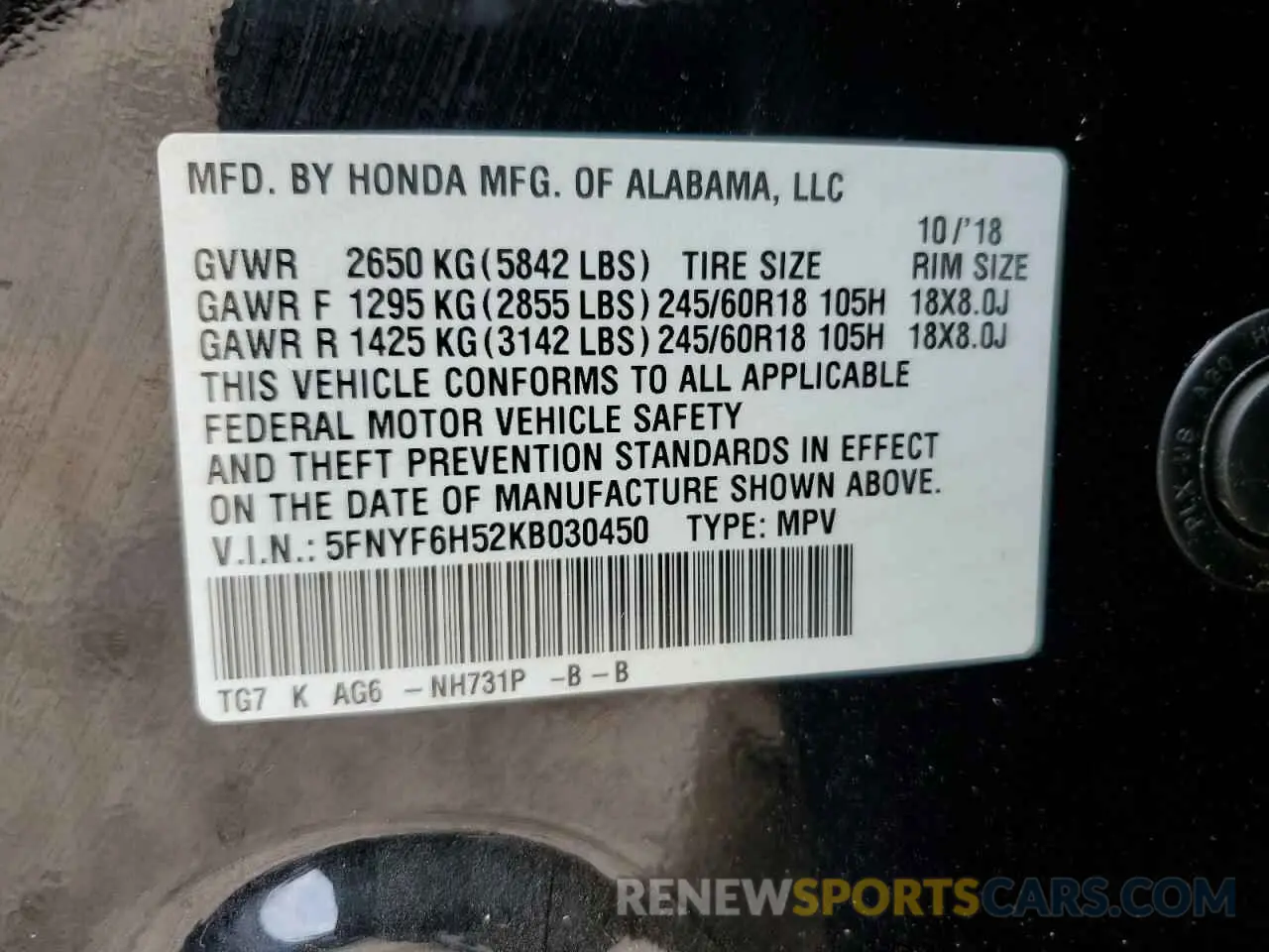 13 fotografías del automóvil dañado 5FNYF6H52KB030450 HONDA PILOT 2019