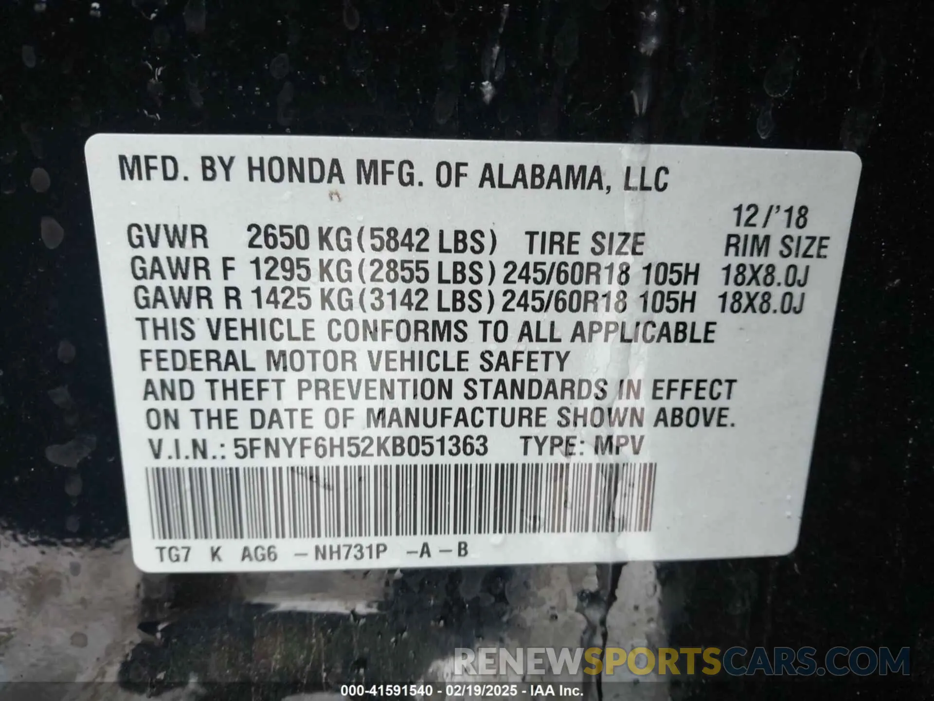 9 fotografías del automóvil dañado 5FNYF6H52KB051363 HONDA PILOT 2019