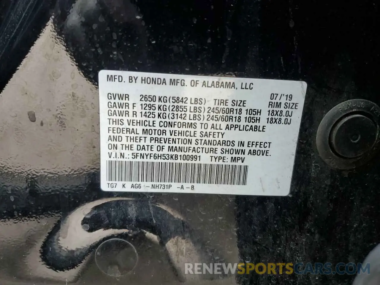 13 fotografías del automóvil dañado 5FNYF6H53KB100991 HONDA PILOT 2019