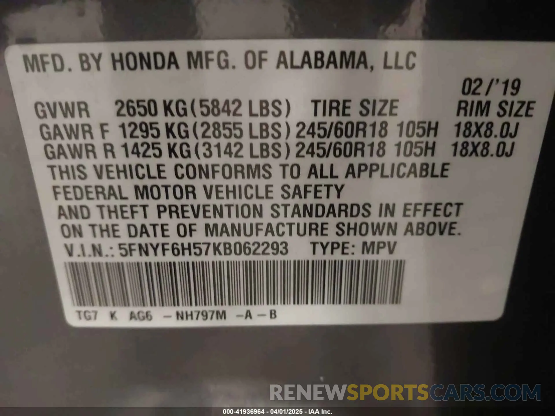 9 fotografías del automóvil dañado 5FNYF6H57KB062293 HONDA PILOT 2019