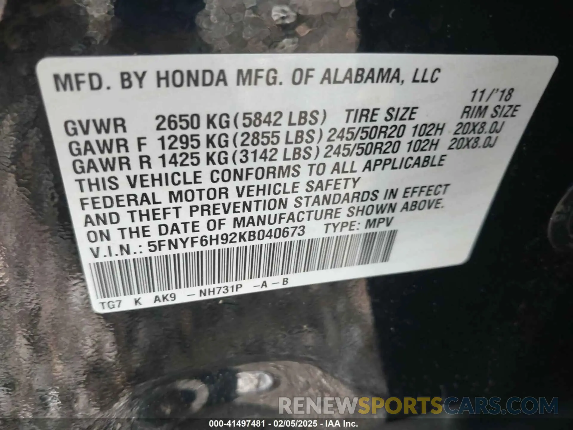 9 fotografías del automóvil dañado 5FNYF6H92KB040673 HONDA PILOT 2019