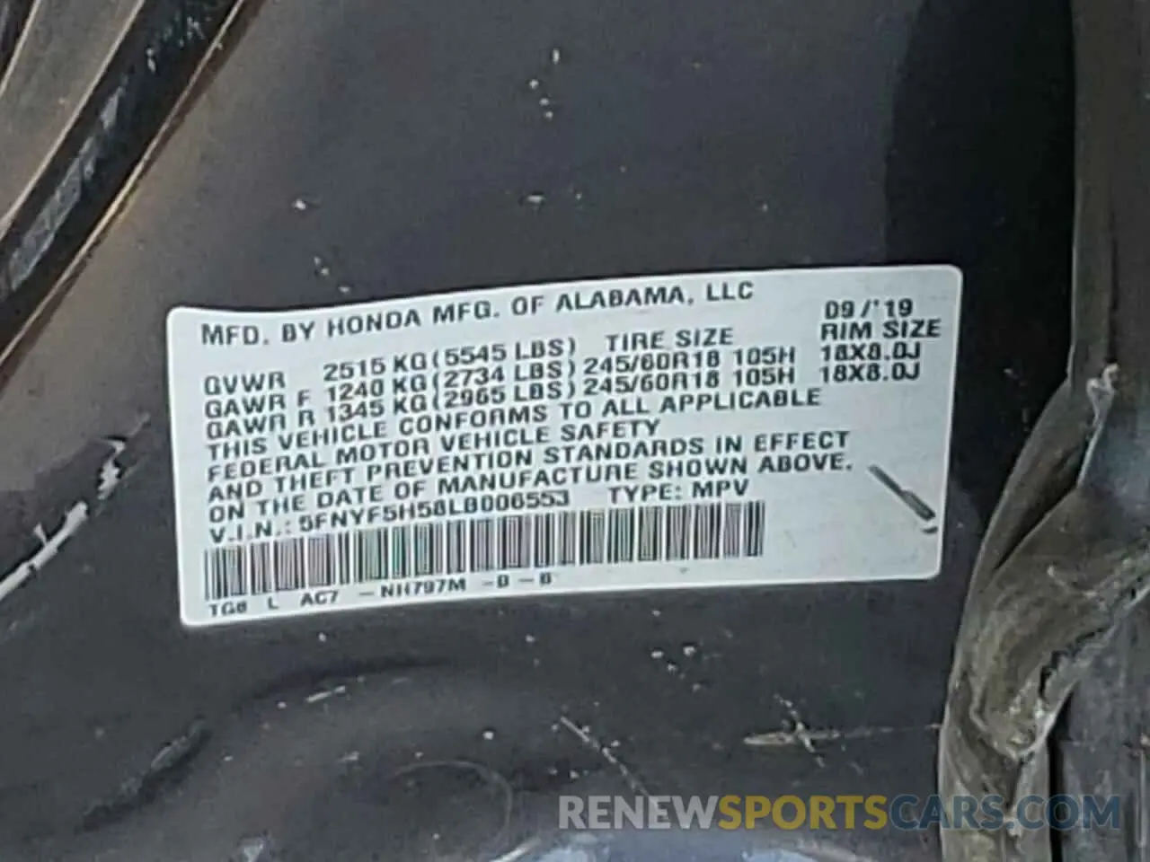 13 fotografías del automóvil dañado 5FNYF5H58LB006553 HONDA PILOT 2020