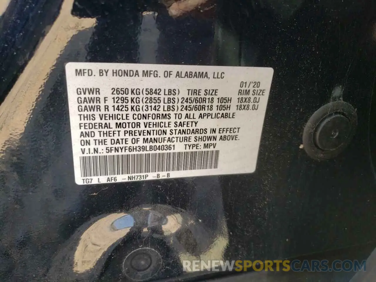 13 fotografías del automóvil dañado 5FNYF6H39LB040361 HONDA PILOT 2020