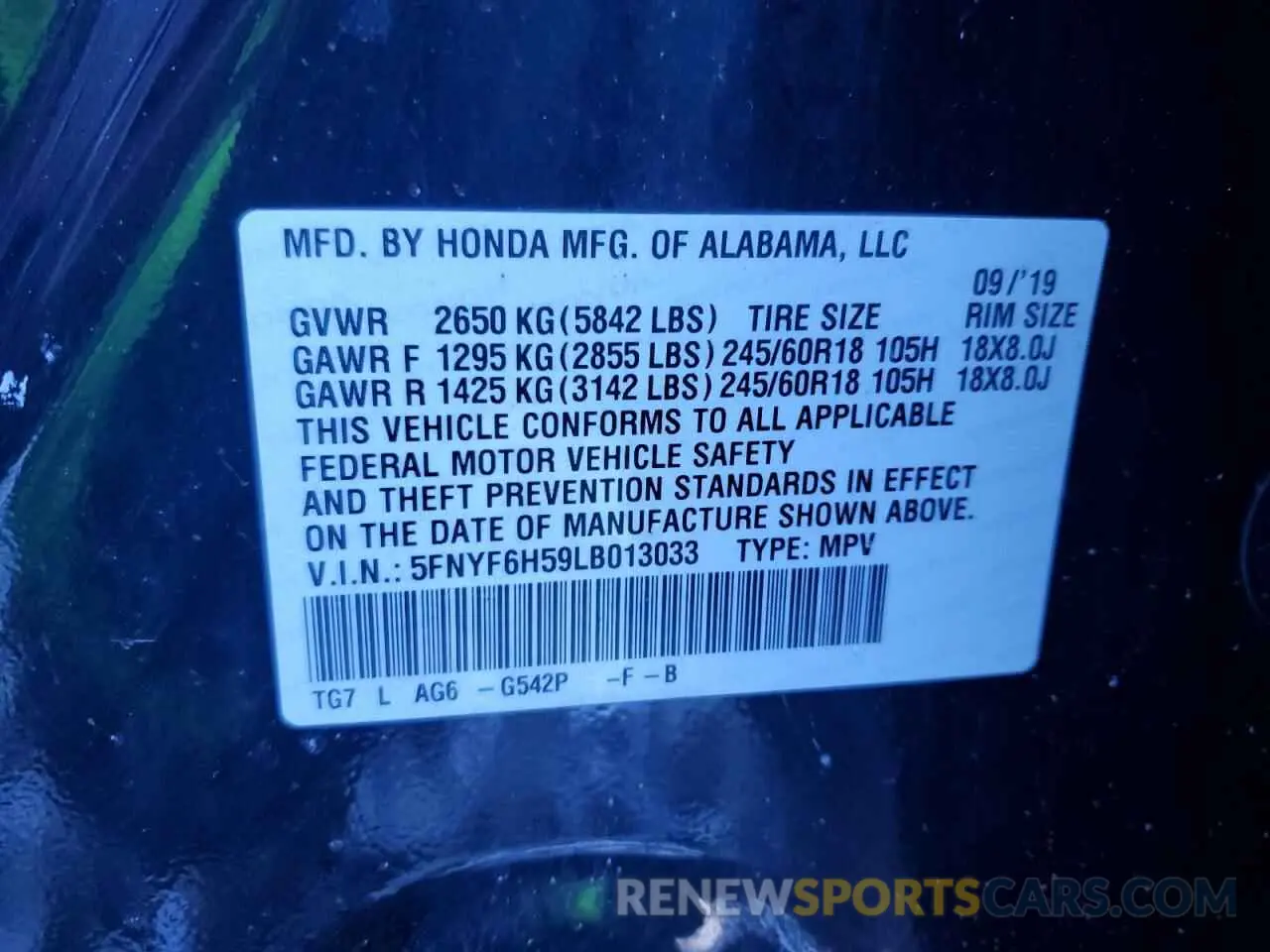 15 fotografías del automóvil dañado 5FNYF6H59LB013033 HONDA PILOT 2020
