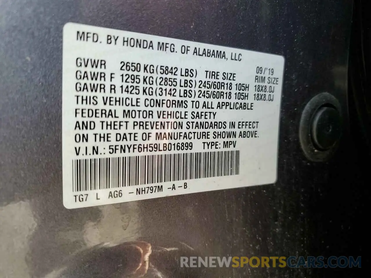 12 fotografías del automóvil dañado 5FNYF6H59LB016899 HONDA PILOT 2020