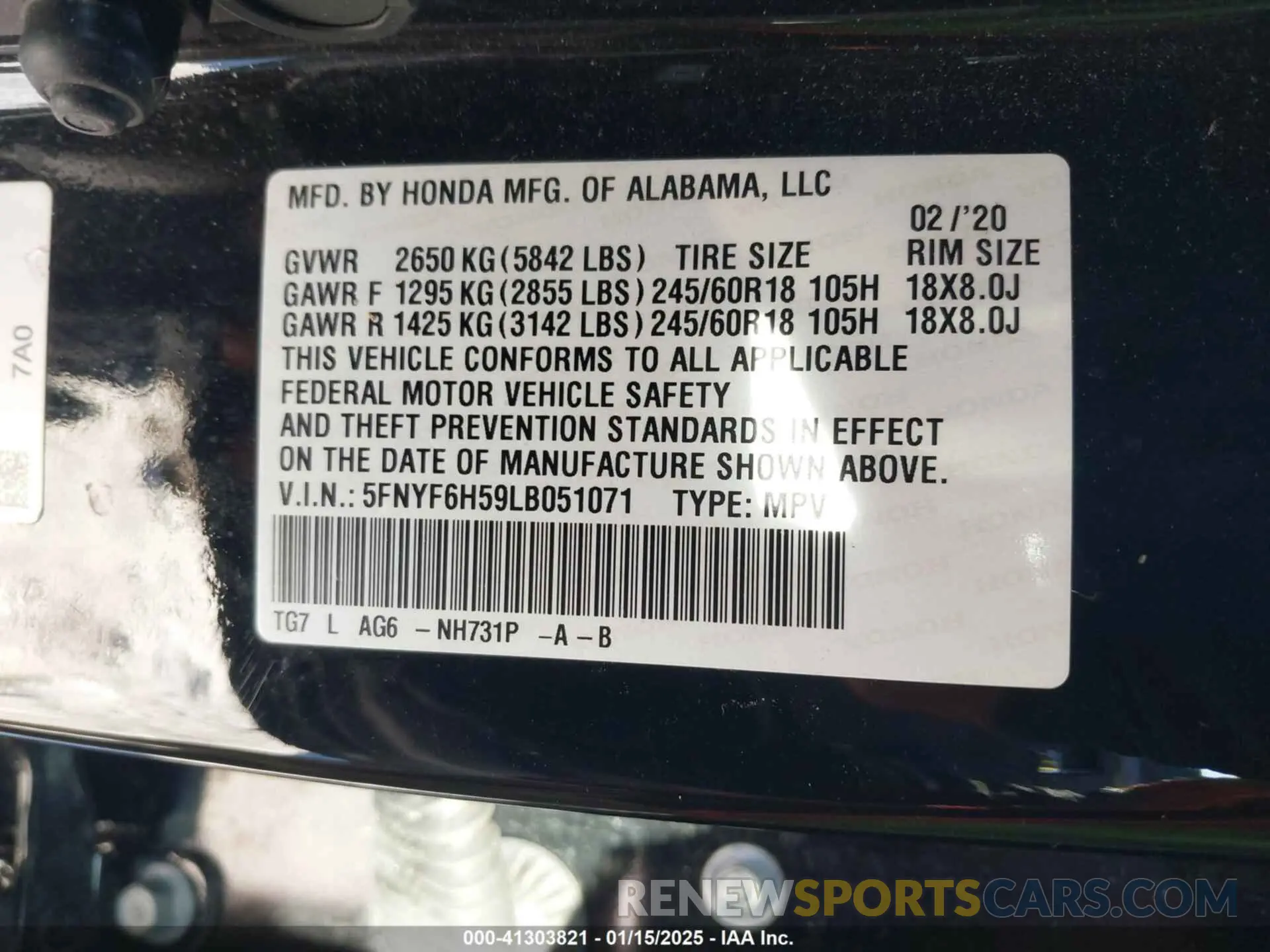 9 fotografías del automóvil dañado 5FNYF6H59LB051071 HONDA PILOT 2020