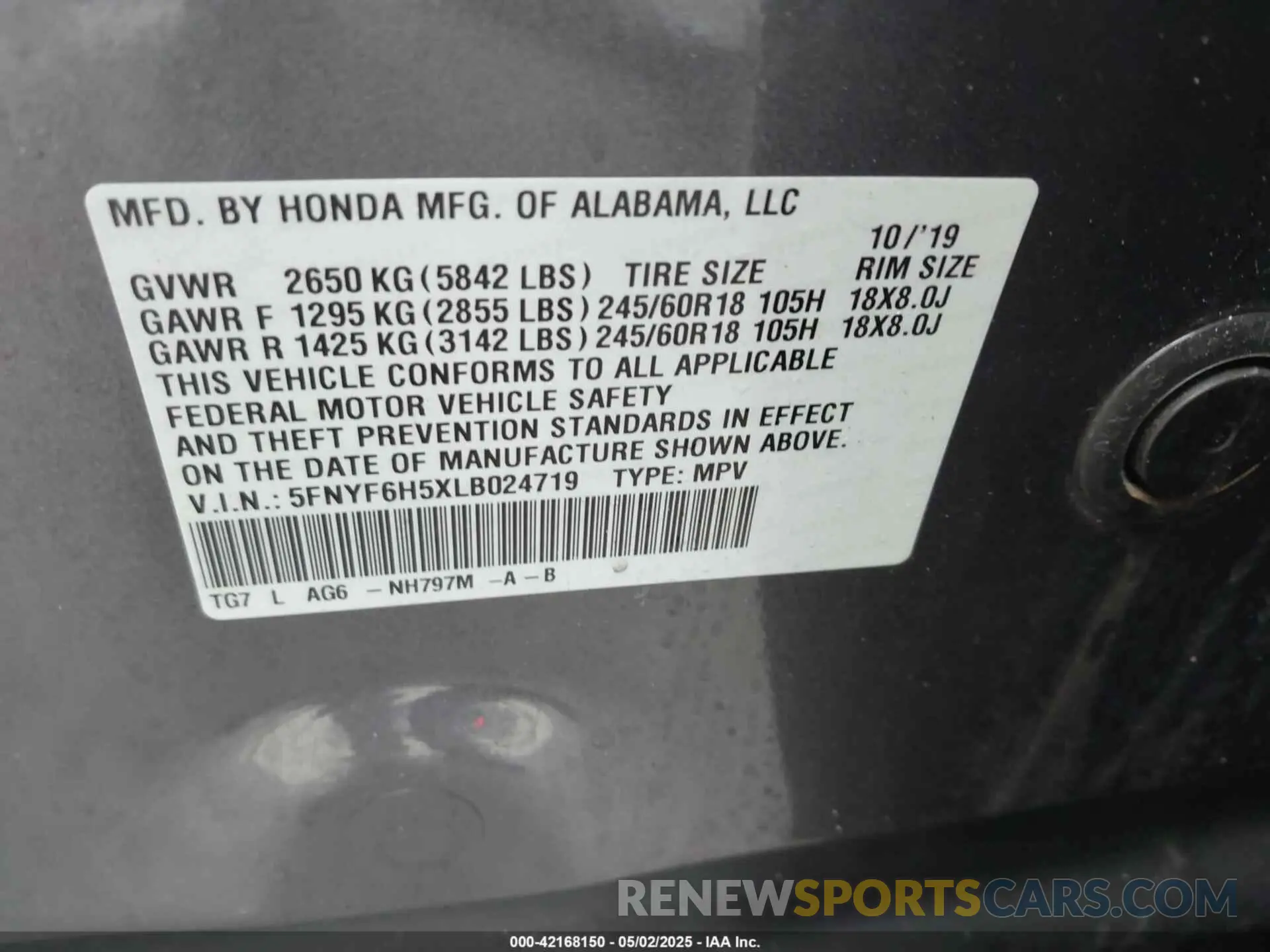 9 fotografías del automóvil dañado 5FNYF6H5XLB024719 HONDA PILOT 2020