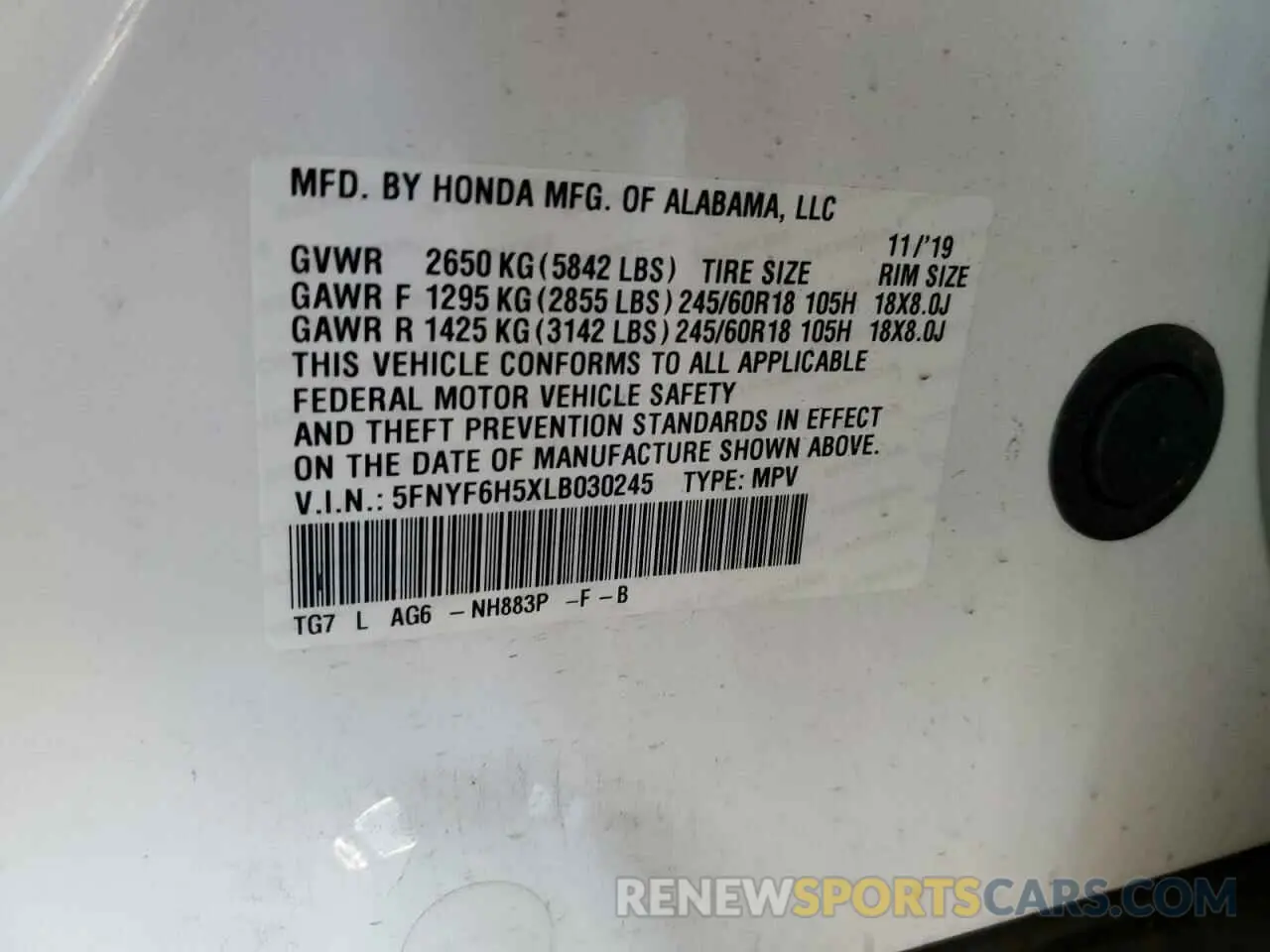 14 fotografías del automóvil dañado 5FNYF6H5XLB030245 HONDA PILOT 2020