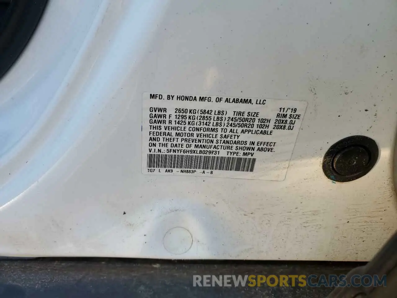 15 fotografías del automóvil dañado 5FNYF6H9XLB029731 HONDA PILOT 2020