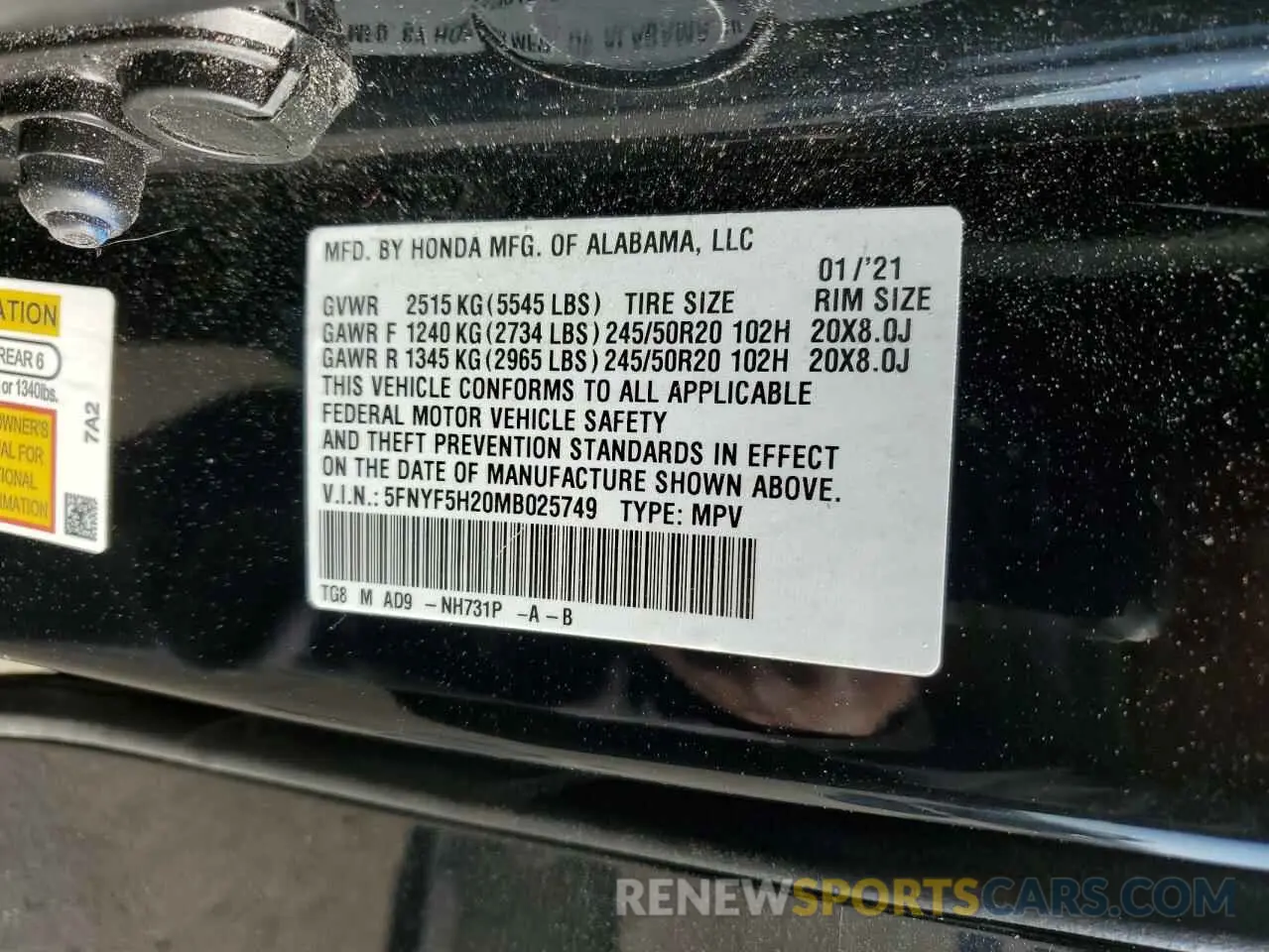 13 fotografías del automóvil dañado 5FNYF5H20MB025749 HONDA PILOT 2021