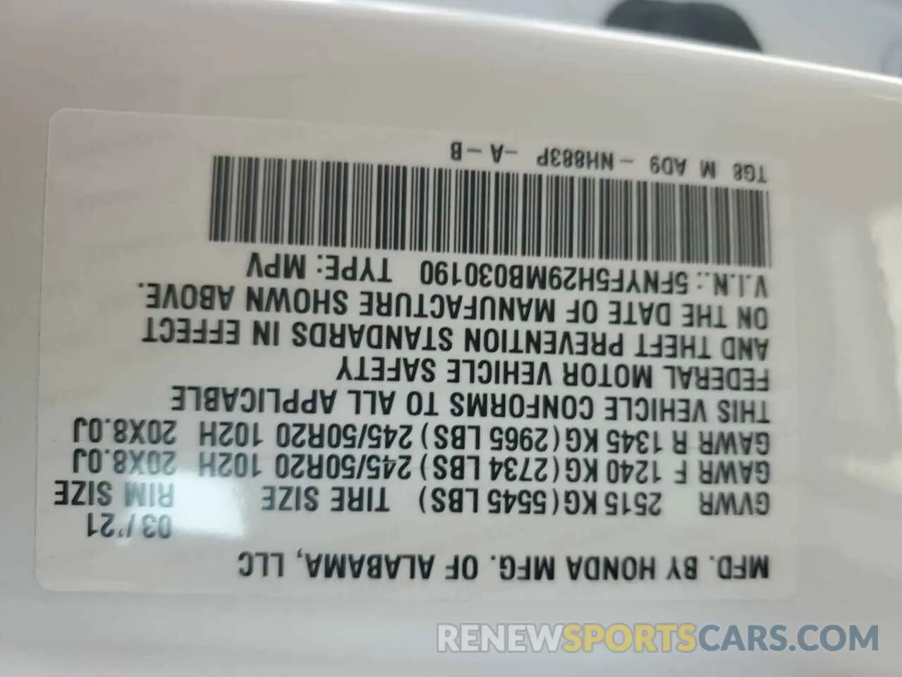 13 fotografías del automóvil dañado 5FNYF5H29MB030190 HONDA PILOT 2021