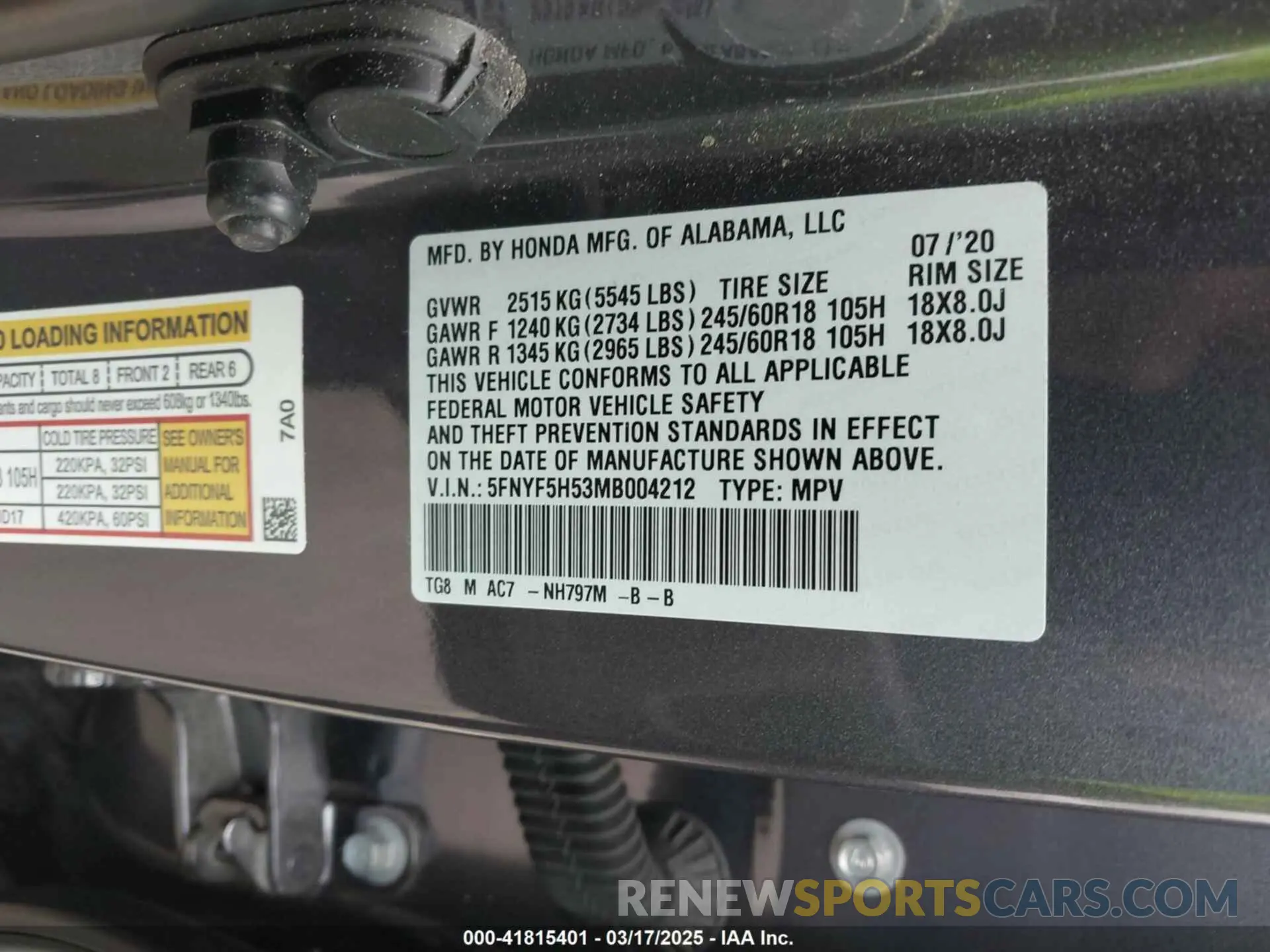 9 fotografías del automóvil dañado 5FNYF5H53MB004212 HONDA PILOT 2021