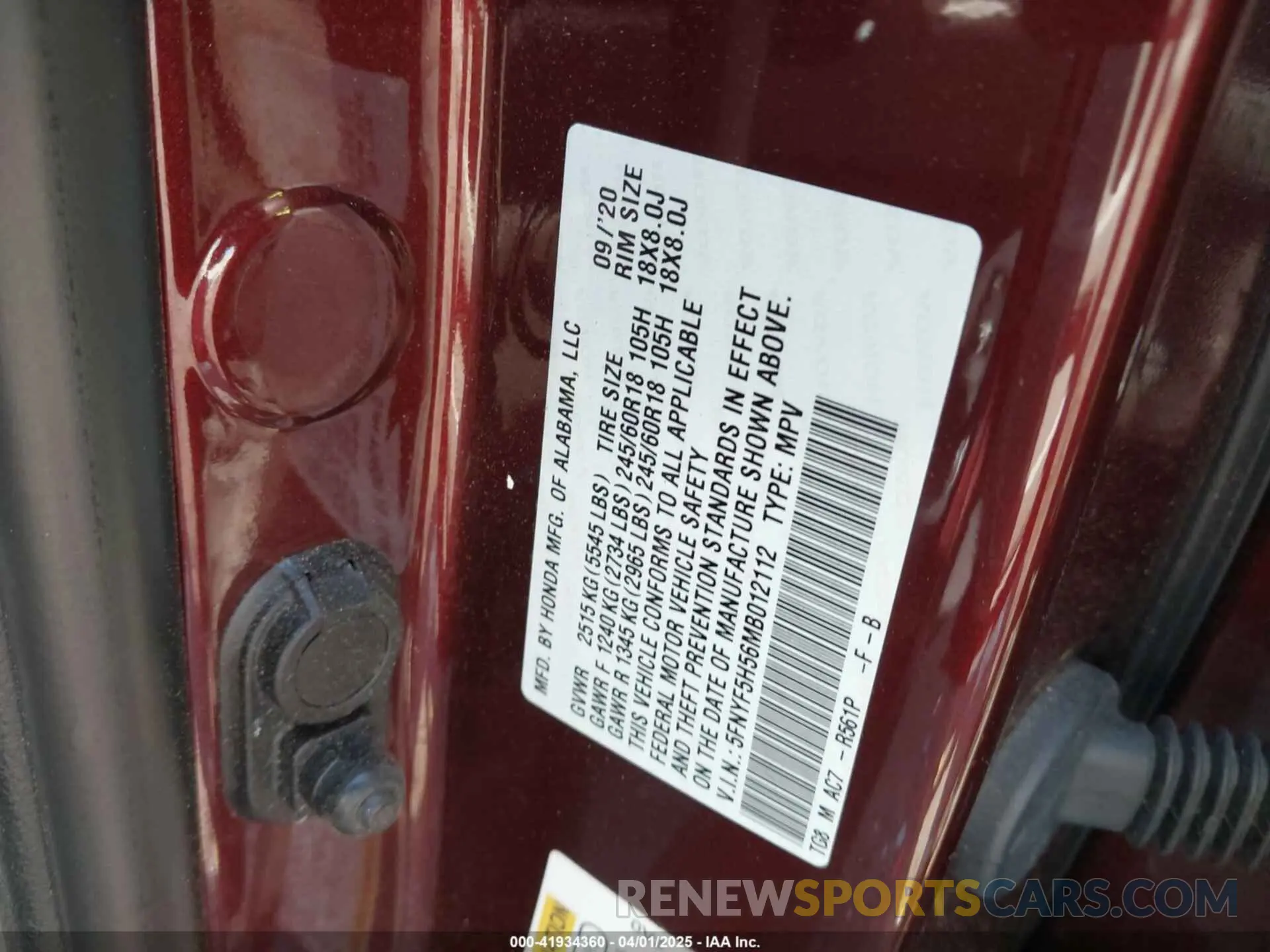 9 fotografías del automóvil dañado 5FNYF5H56MB012112 HONDA PILOT 2021