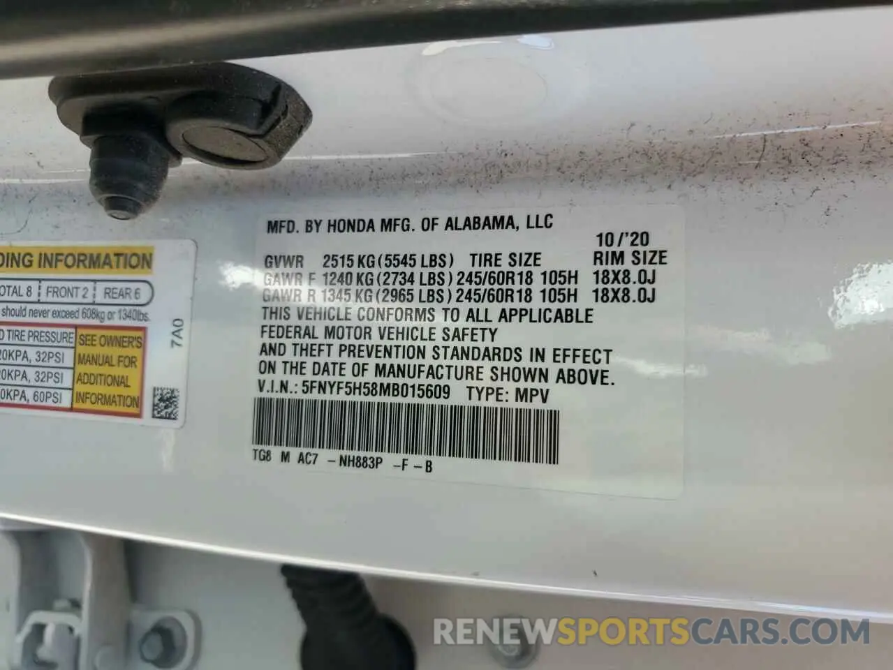 14 fotografías del automóvil dañado 5FNYF5H58MB015609 HONDA PILOT 2021