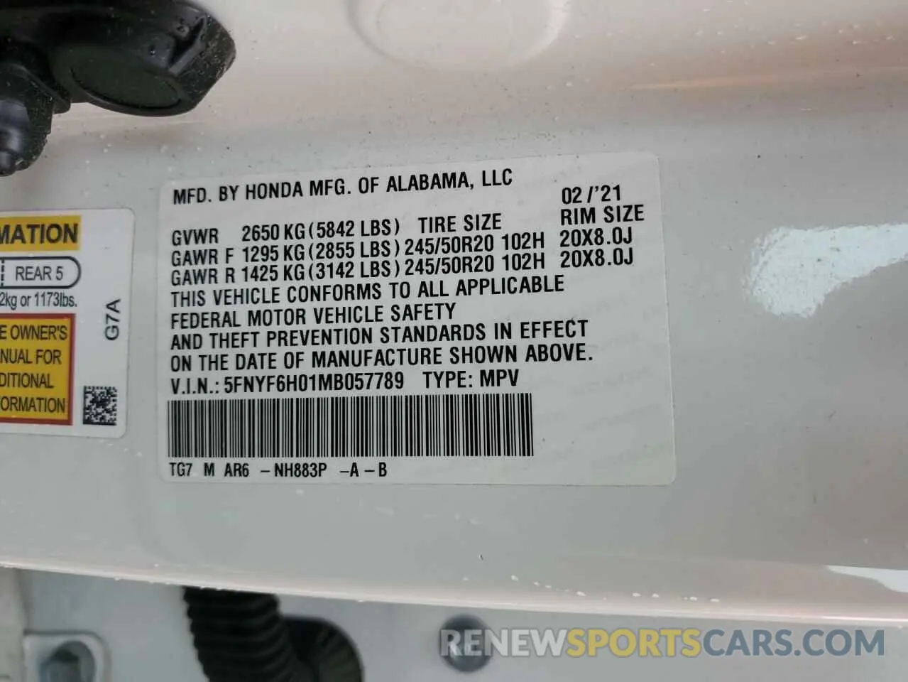 14 fotografías del automóvil dañado 5FNYF6H01MB057789 HONDA PILOT 2021