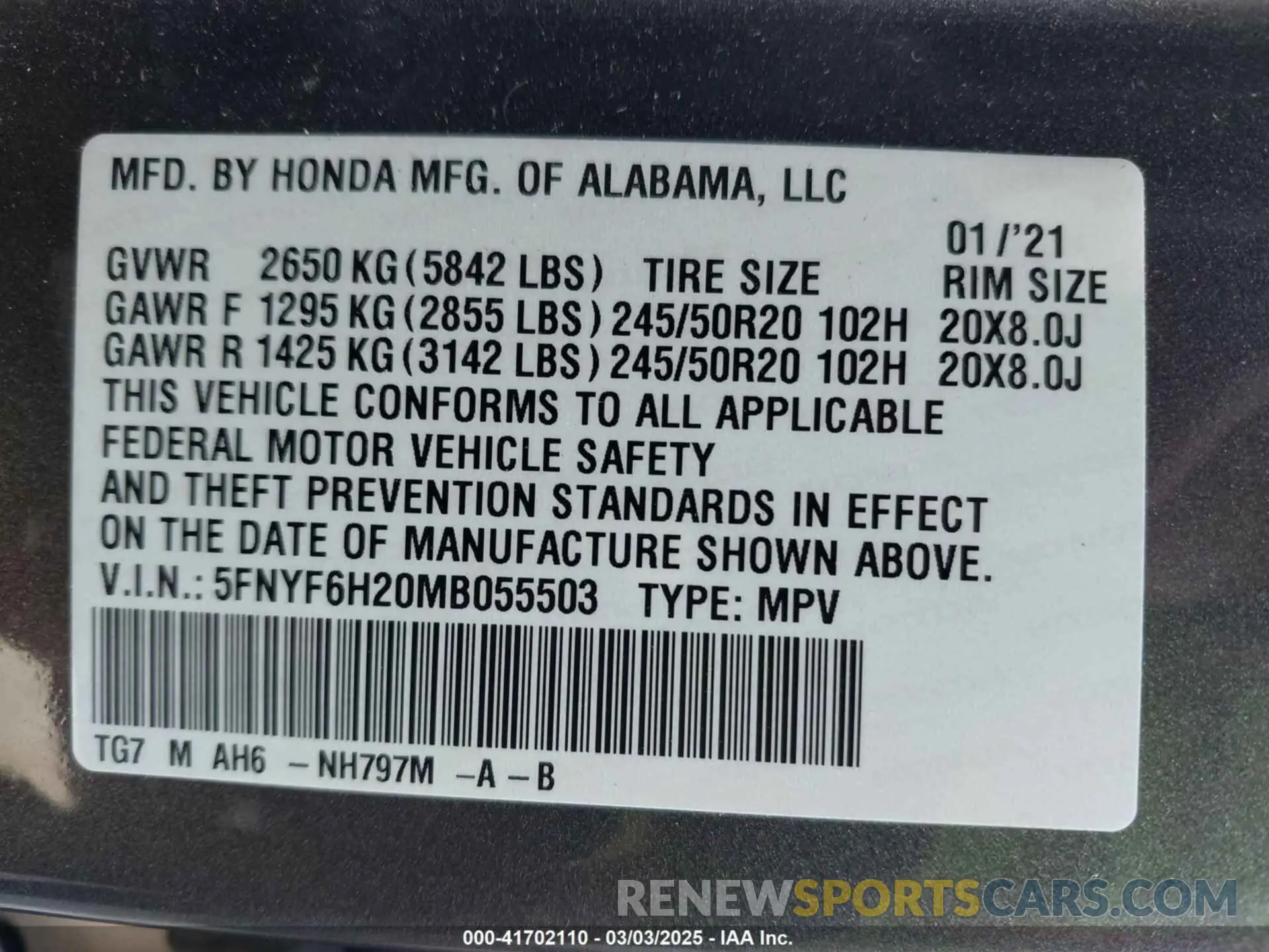 9 fotografías del automóvil dañado 5FNYF6H20MB055503 HONDA PILOT 2021