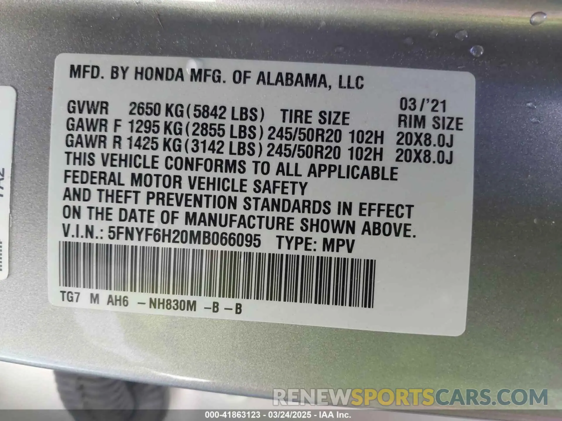 9 fotografías del automóvil dañado 5FNYF6H20MB066095 HONDA PILOT 2021
